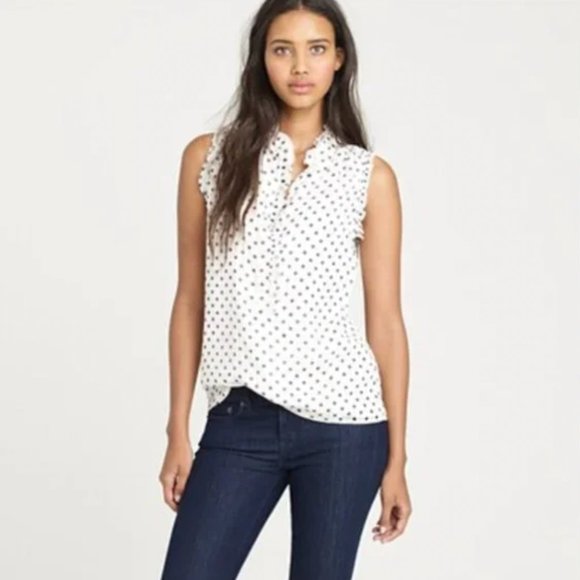 J Crew Button Ruffle Sleeveless Polka Dot Top - Picture 1 of 6